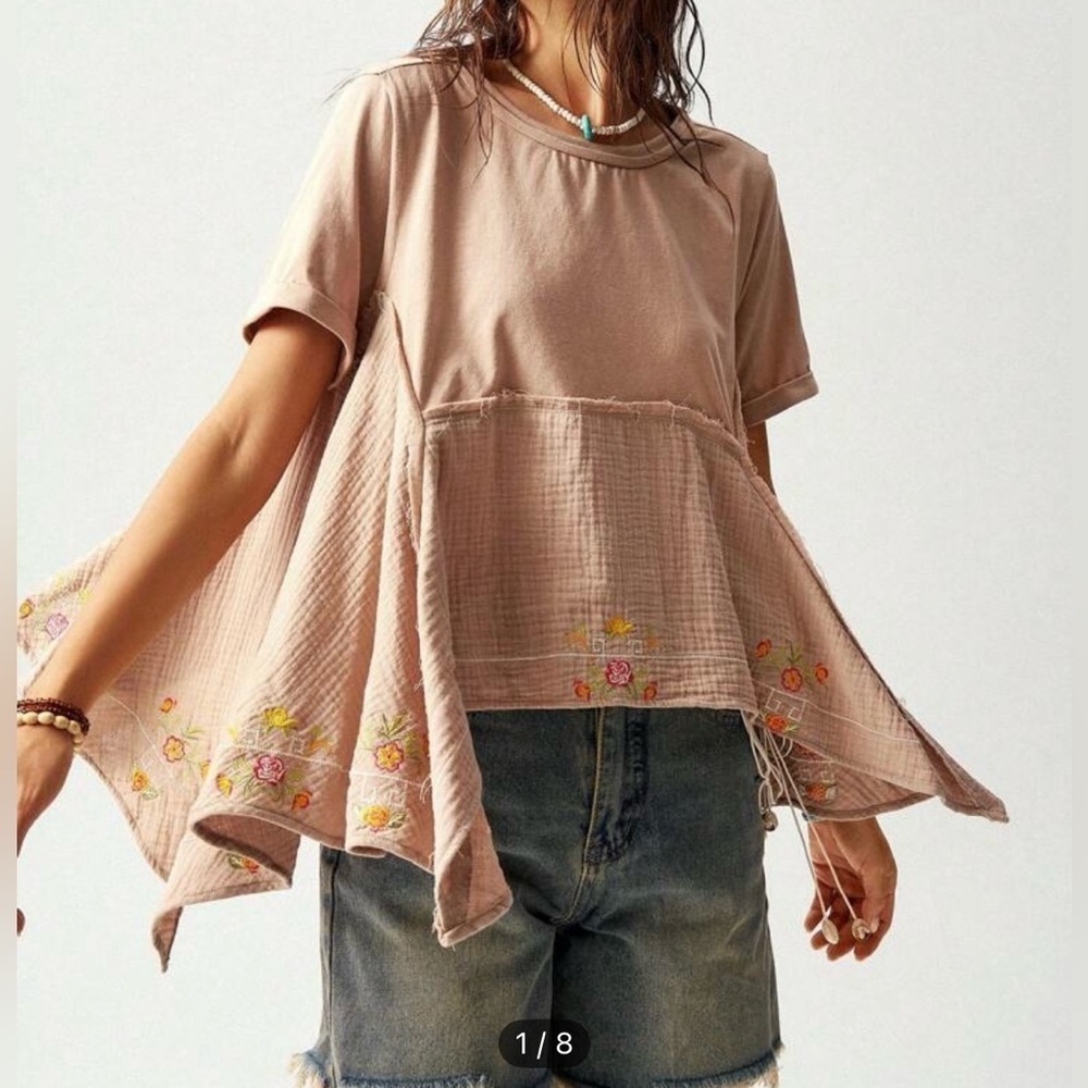 Floral Embroidered Tan Top